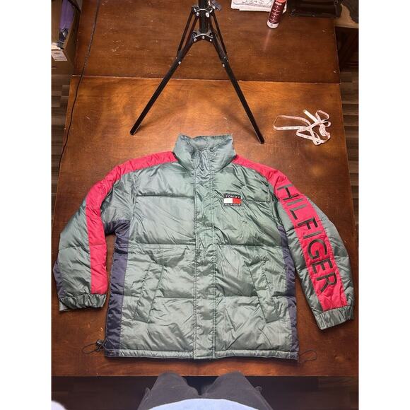 VTG 90s Duck Down Feather Tommy Hilfiger Puffer Jacket Gucci Color Block Size L - Picture 12 of 13